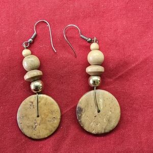 Vintage 1980s Wood Bead Dangling Earrings
